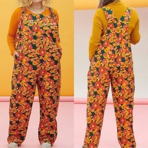 Lucy & Yak Easton Dungarees Overalls Florian Yellow Orange Floral Print 12L